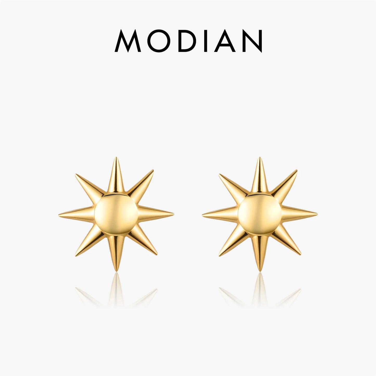 Pendientes MODIAN de plata de ley 925 con diseño de sol, color dorado, unisex, para hombre y mujer, joyería fina