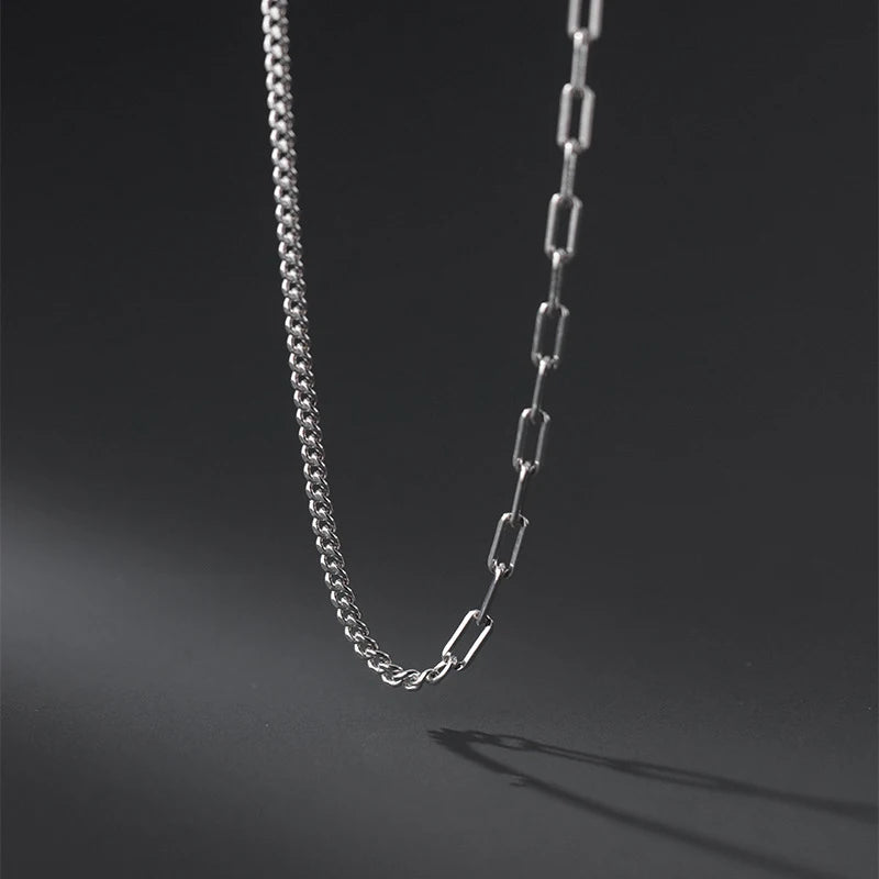 Collar de cadena asimétrica Modian, de plata de ley 100 % 925, sencillo, para mujeres y niñas, accesorios de joyería.