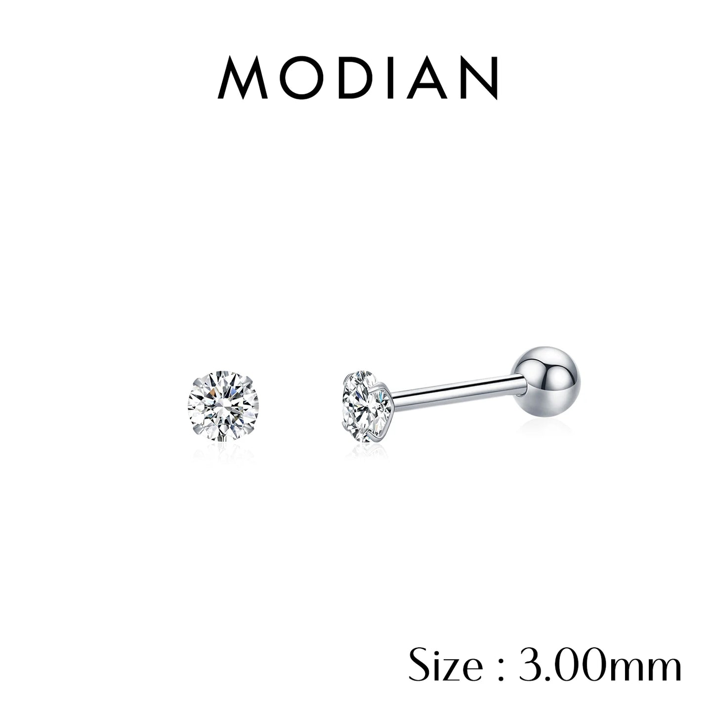 MODIAN Multicolor 925 Sterling Silver Elegant Beads Screw Earrings Classic Round CZ Stud Earrings For Women Jewelry 2.5MM-8MM