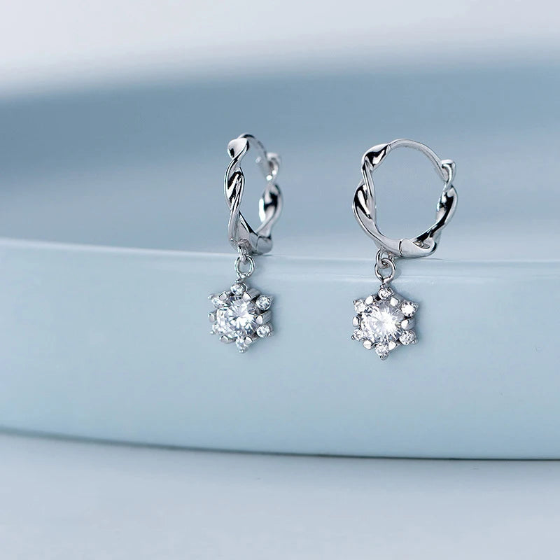 MODIAN Sparkling AAA Zircon Flower Irregular Hoop Earring for Women Real 925 Sterling Silver Wedding Engagement Original Jewelry