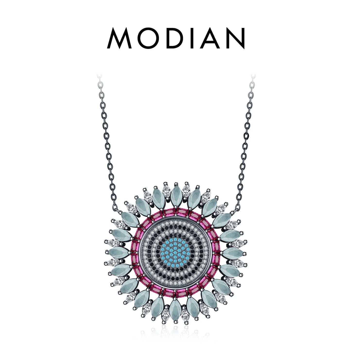 MODIAN 925 Sterling Silver Vintage Enamel Blue Eyes CZ Water Drop Geometric Pendant Necklace For Women Hip Hop Fine Jewelry
