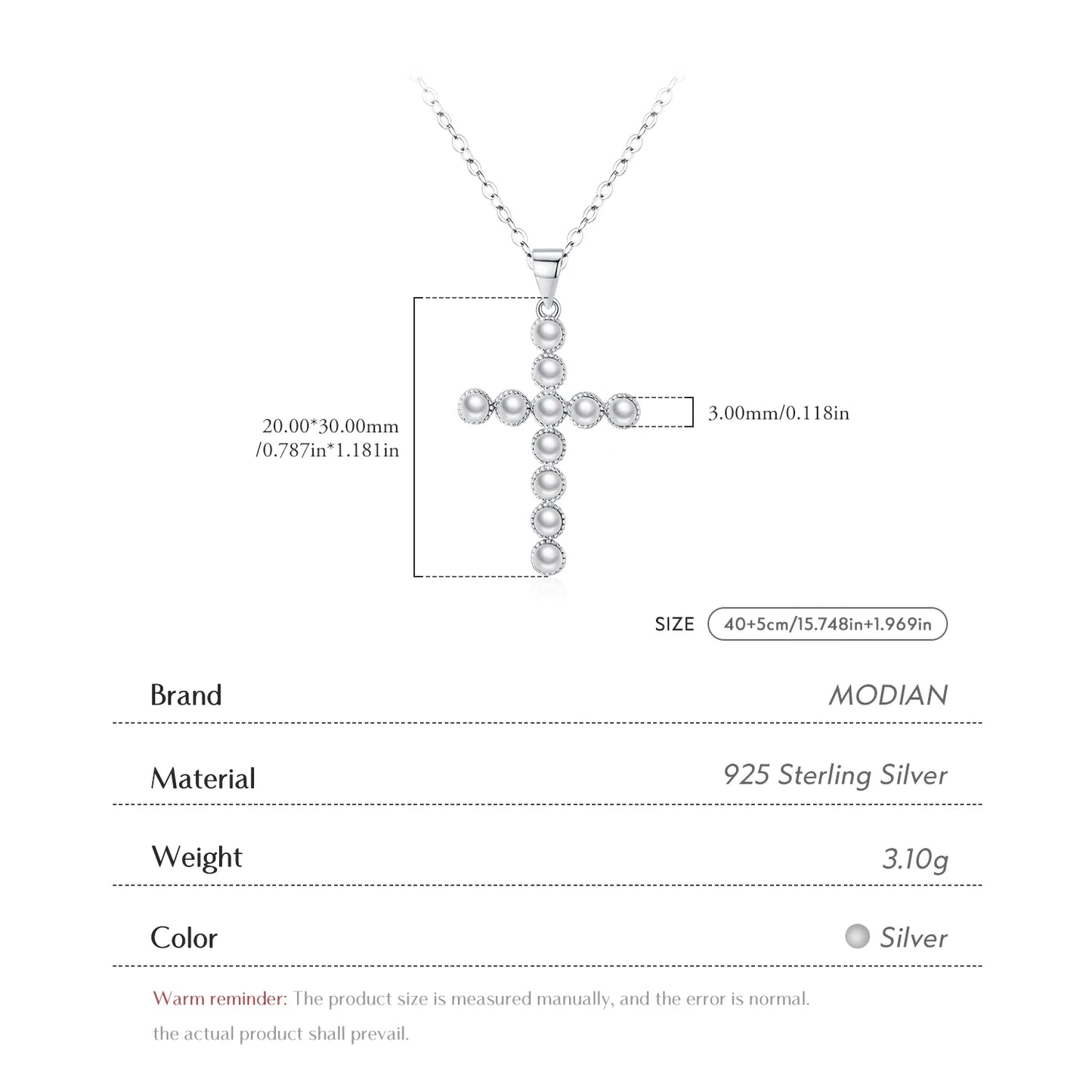 MODIAN 925 Sterling Silver Fancy Elegant Simulated Pearls Cross Pendant Necklace For Women Anniversary Fine Jewelry Gifts