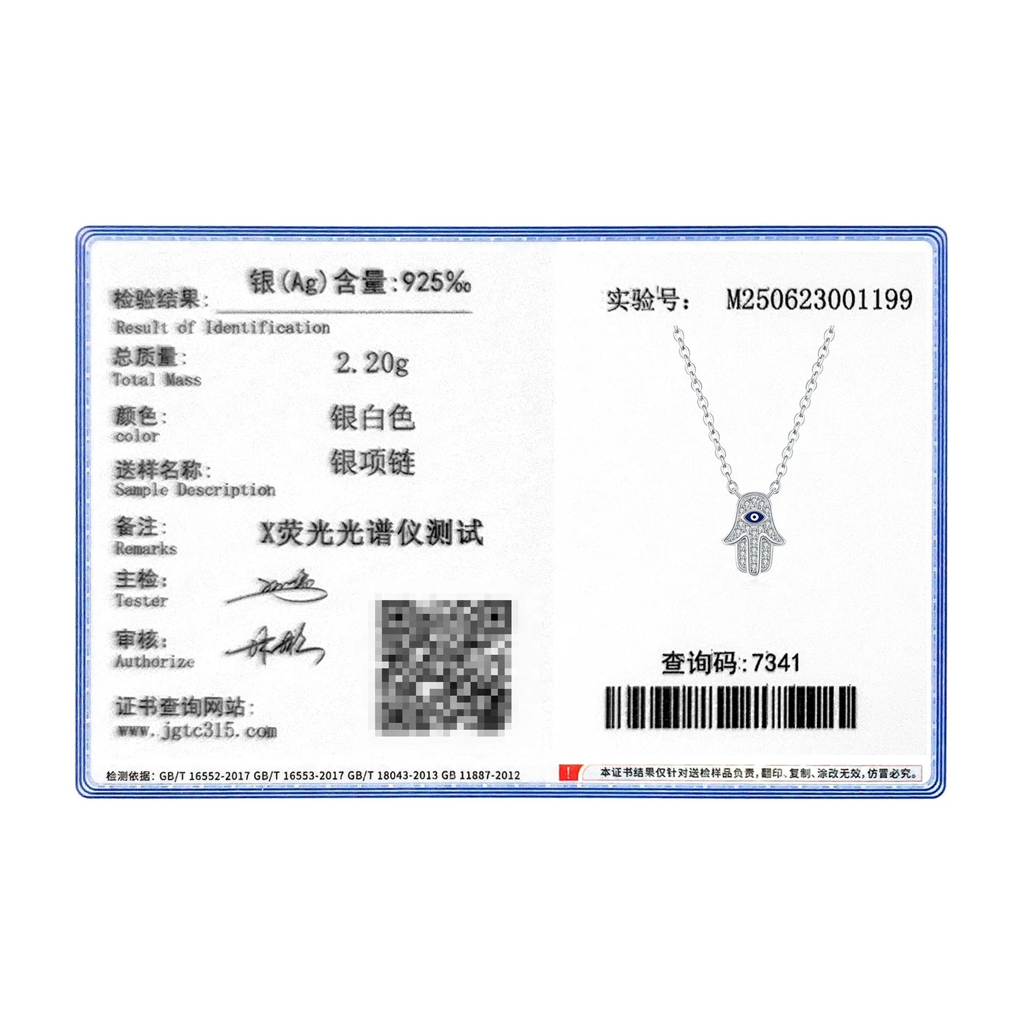 MODIAN 925 Sterling Silver Classic Full Zirconia Palm Pendant Necklace Charm Blue Enamel Eyes Link Chain For Women Jewelry