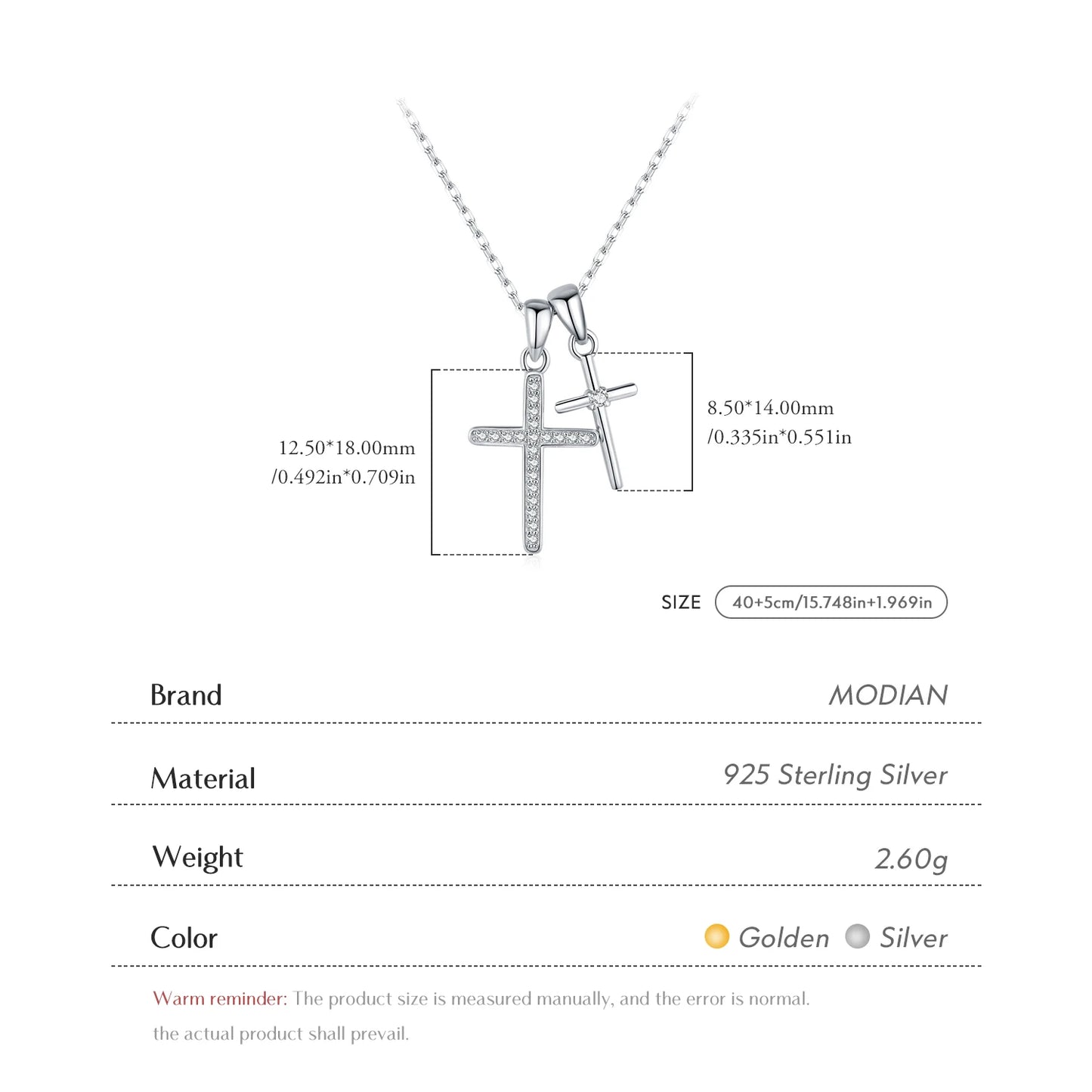 Collar con colgante de cadena de eslabones de circonita de doble cruz, clásico y delicado de plata de ley 925 de MODIAN para mujer, joyería fina, regalos