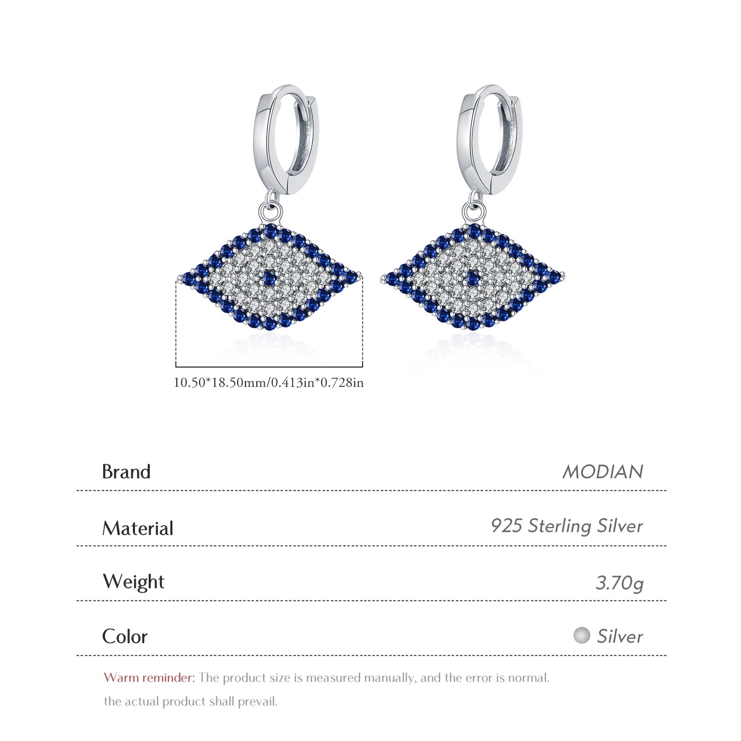 Pendientes de aro MODIAN de plata de ley 925 con circonitas azules de lujo, joyería fina y brillante para mujer, con hebilla para la oreja.
