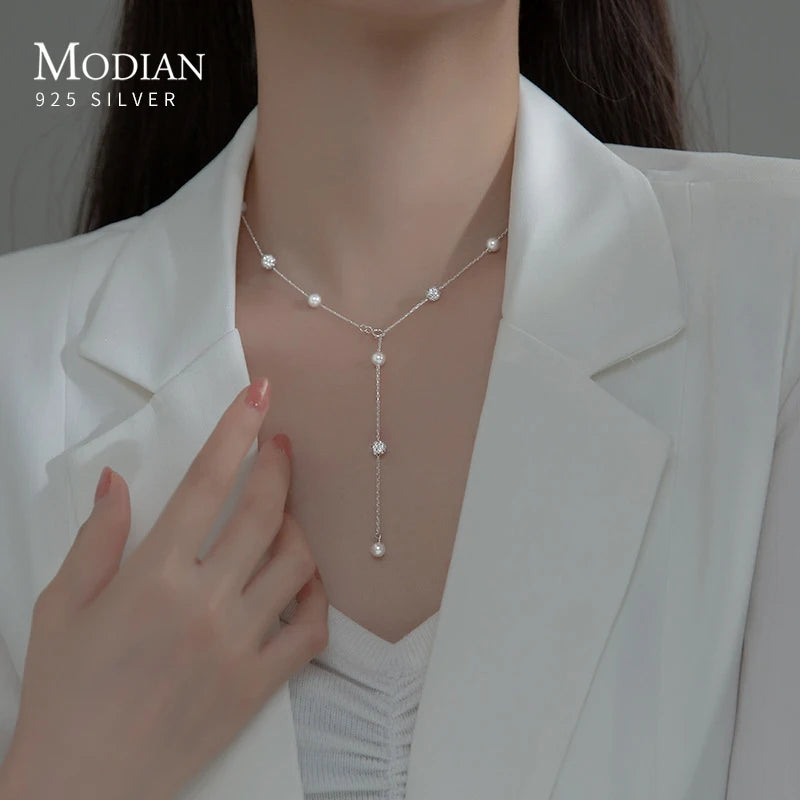 Collar Modian de plata de ley 925 con circonitas brillantes, elegante y de lujo, ideal para bodas y compromisos.