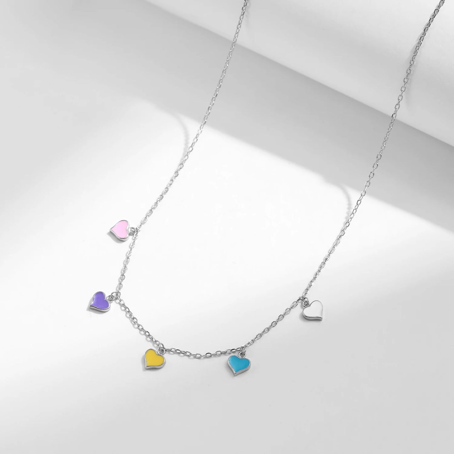Collar con colgante de corazón esmaltado de colores arcoíris de plata esterlina 925 maciza MODIAN, cadena de eslabones ajustable para mujer, joyería fina