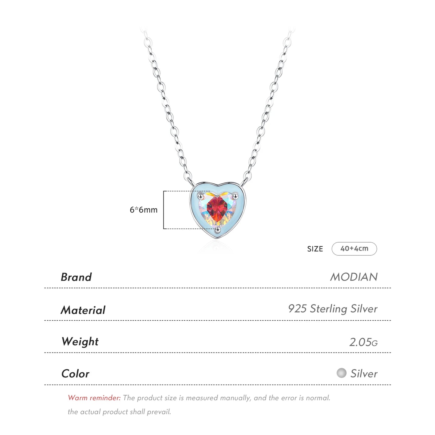 Colgante de corazón esmaltado azul claro MODIAN en plata de ley 925, cadena de corazón romántica y colorida para mujer, joyería fina, regalos.