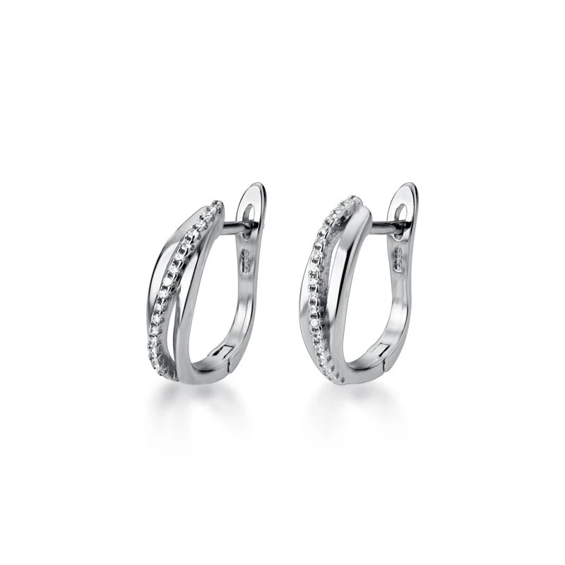 Modian 100% Real 925 Sterling Silver Clear CZ Geometric Twist Of Fate Hoop Earrings for Women Korea Style Fine Jewelry Brincos