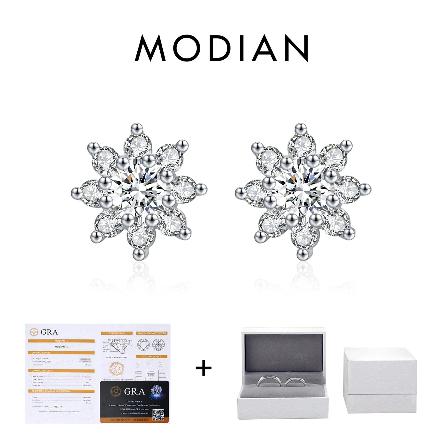 MODIAN Sparkling VVS1 D Color Moissanite Stud Earrings 925 Sterling Silver Classic Flowers Earrings For Women Fine Jewelry Gift