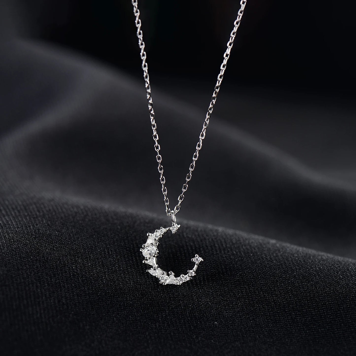 Collar con colgante de luna irregular de plata de ley 925, joyería de plata de ley a la moda, collar con dije de circonita cúbica, cadena para mujer