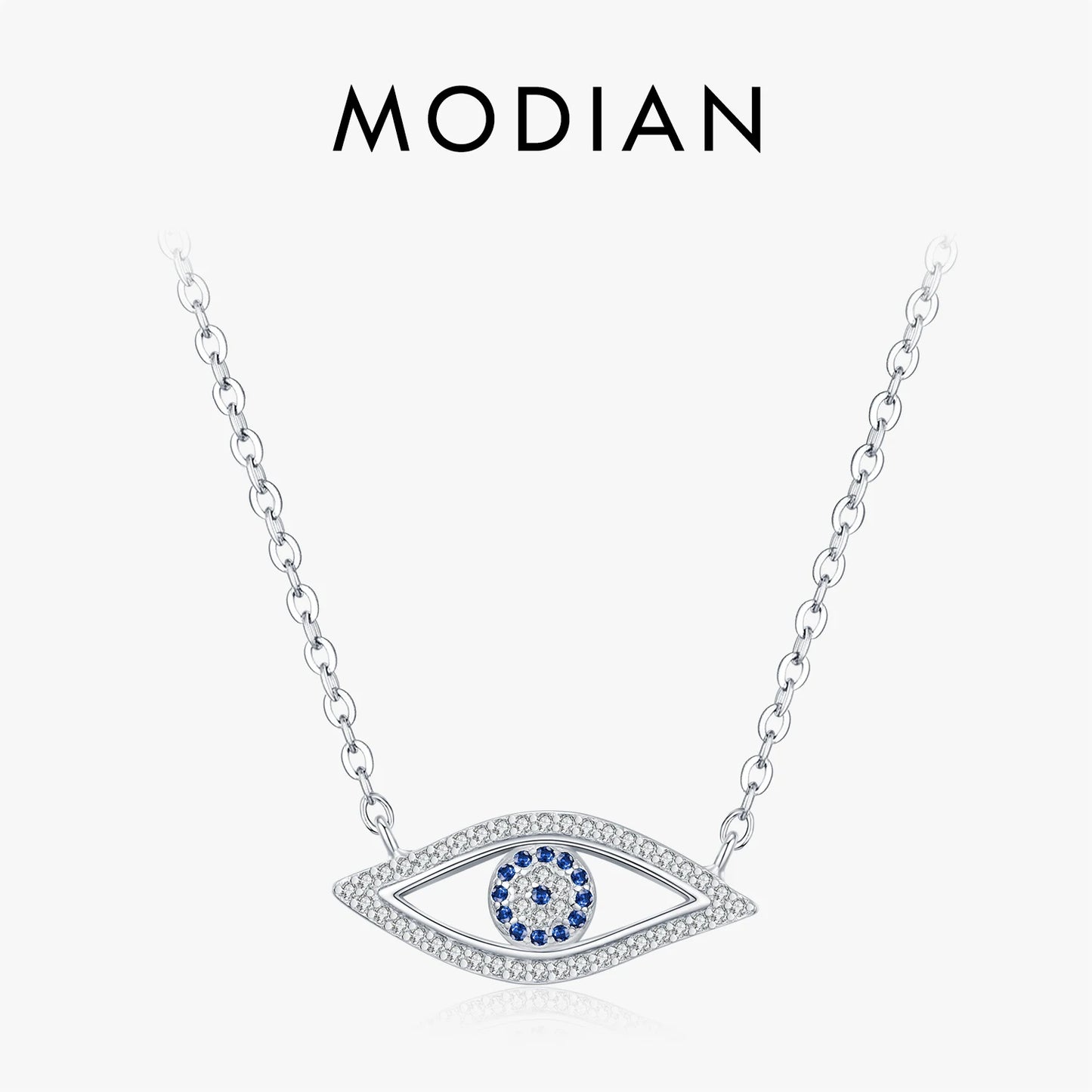 MODIAN 925 Sterling Silver Charm Blue Eyes Pendant Necklace Vintage Clear CZ Link Chain Necklaces For Women Fine Jewelry