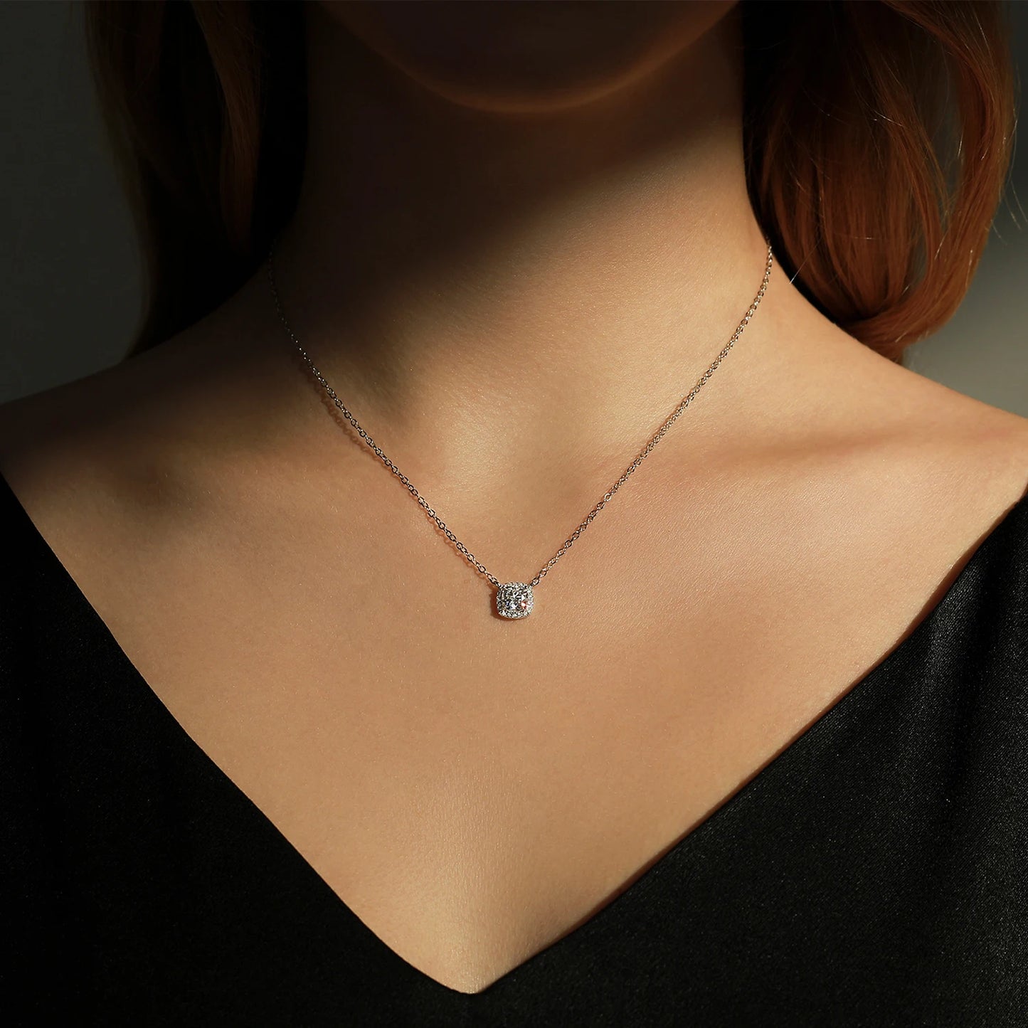 Collar con colgante de moissanita de plata de ley 925 con halo cuadrado y redondo de MODIAN, collar con diamantes de laboratorio VVS1 de color D para mujer, joyería