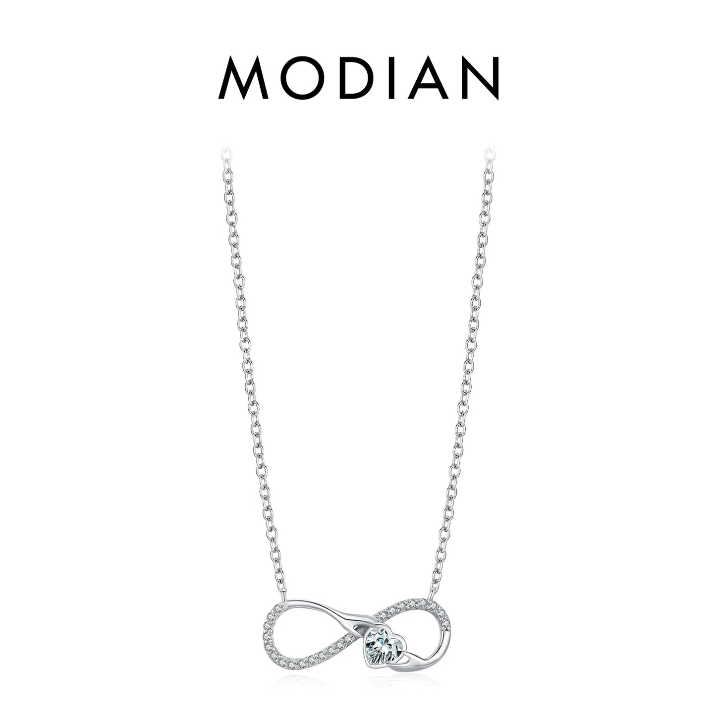 Collar MODIAN de plata de ley 925 con colgante de corazón de amor infinito y romántico para mujer, joyería de aniversario