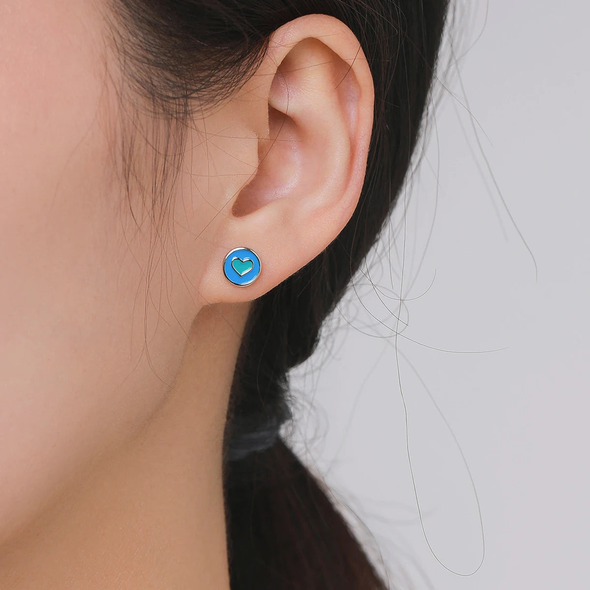 Pendientes Modian de plata de ley 925 con forma de corazón esmaltado, sencillos y redondos, con cuentas de rosca minimalistas, para mujer, joyería fina, regalos.