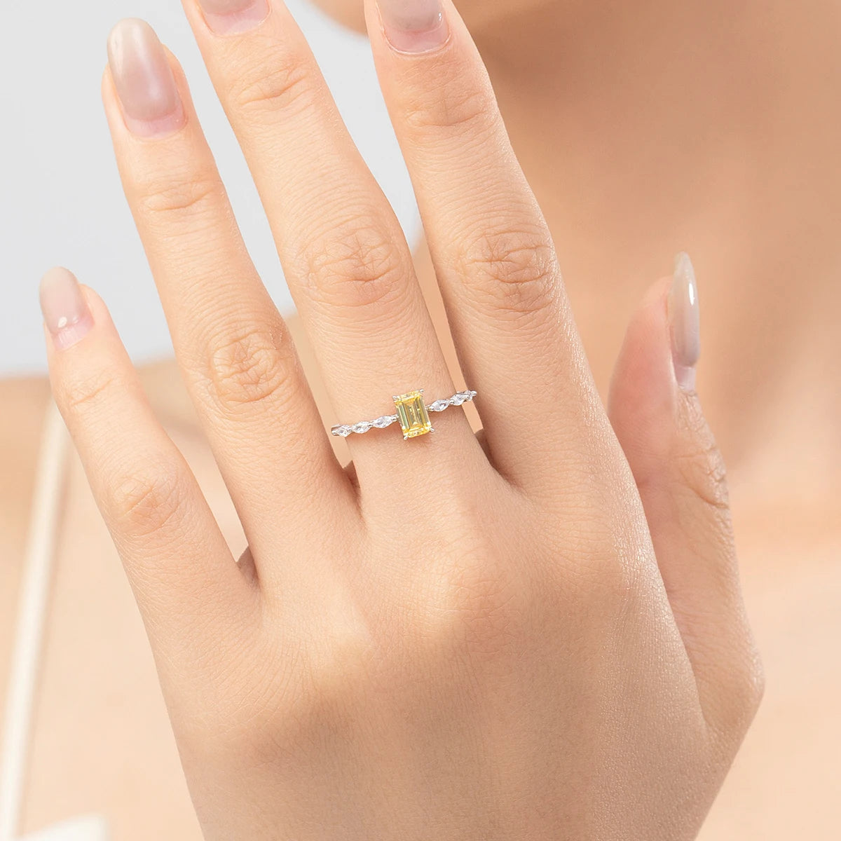 Anillo MODIAN de plata de ley 925 auténtica con circonita rosa y amarilla de corte esmeralda brillante para mujer, joyería fina de lujo para bodas.