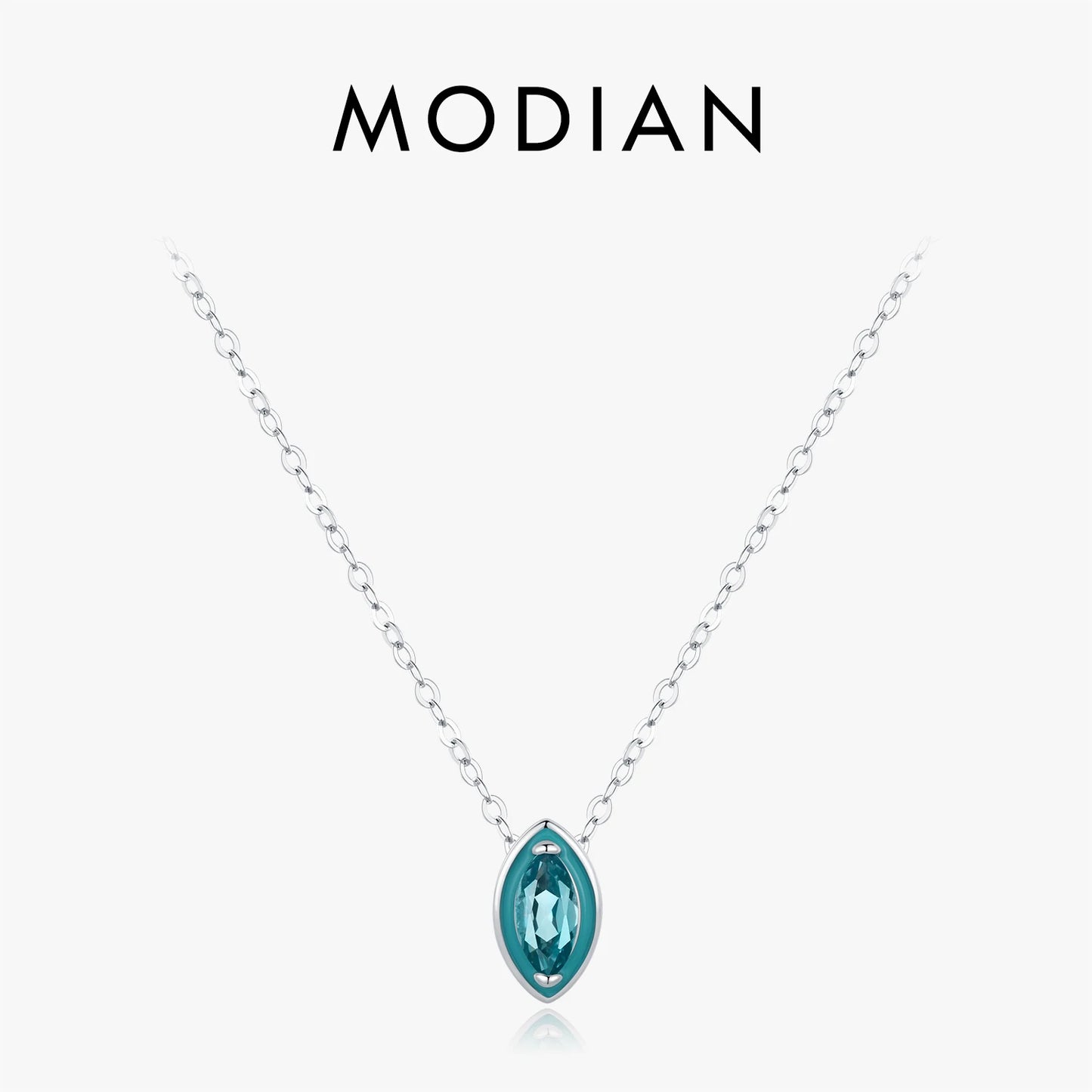 Collar con colgante de esmalte verde menta de plata esterlina 925 de MODIAN, cadena de eslabones de circonita con forma de ojo para mujer, joyería fina, regalos