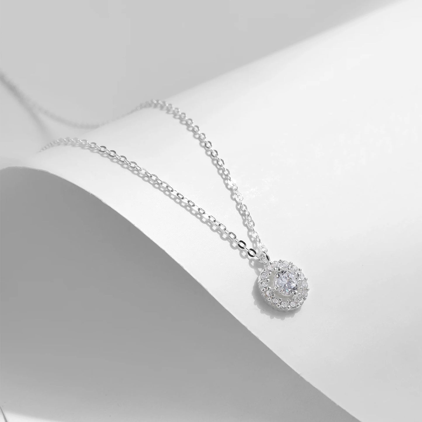 Collar con colgante de boda MODIAN de plata de ley 925 con circonitas redondas brillantes de alta calidad para mujer, joyería de aniversario