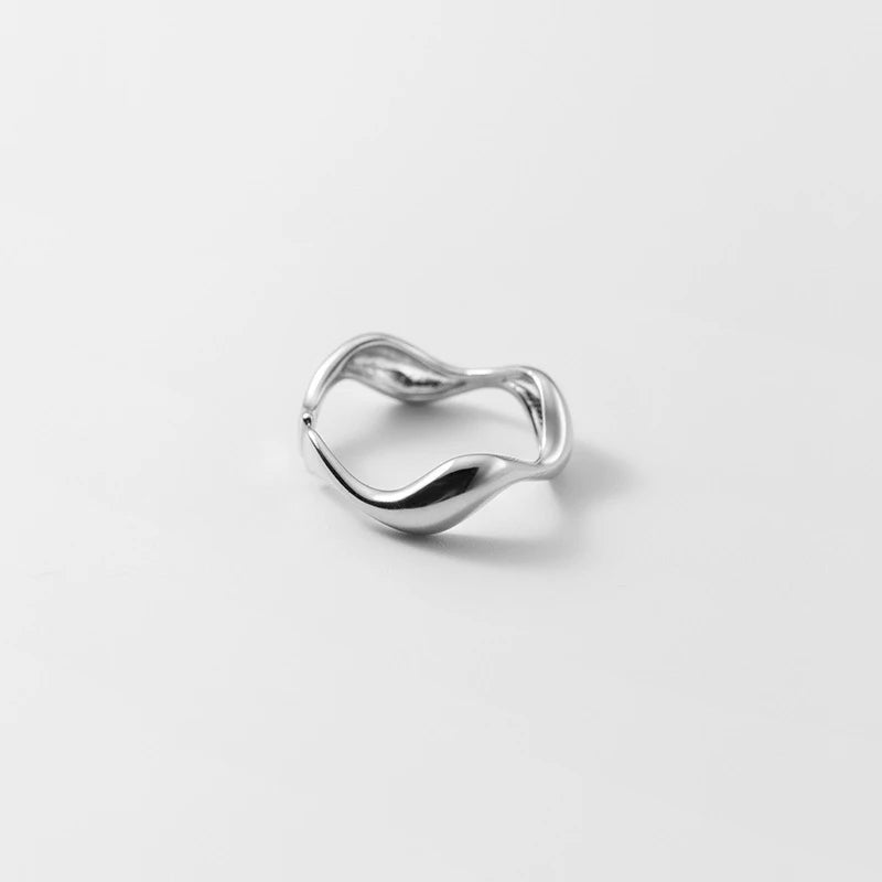 Anillo Modian de plata de ley 925 con diseño irregular de gota de agua, apilable, moderno, ajustable, tallas 6-9, para mujer.