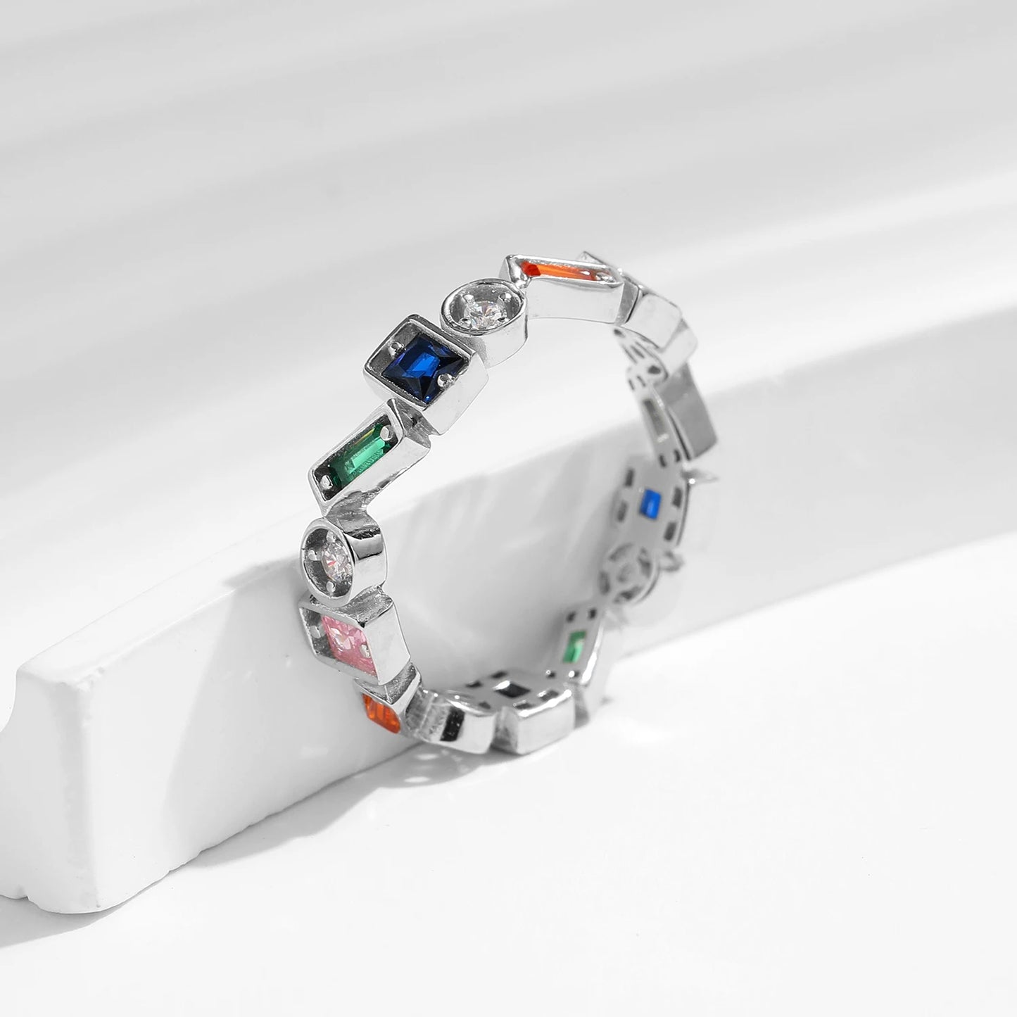 Anillo de dedo apilable de diseño irregular de plata esterlina 925 de MODIAN, anillos de fiesta de circonitas coloridas de moda para mujer, regalo de joyería