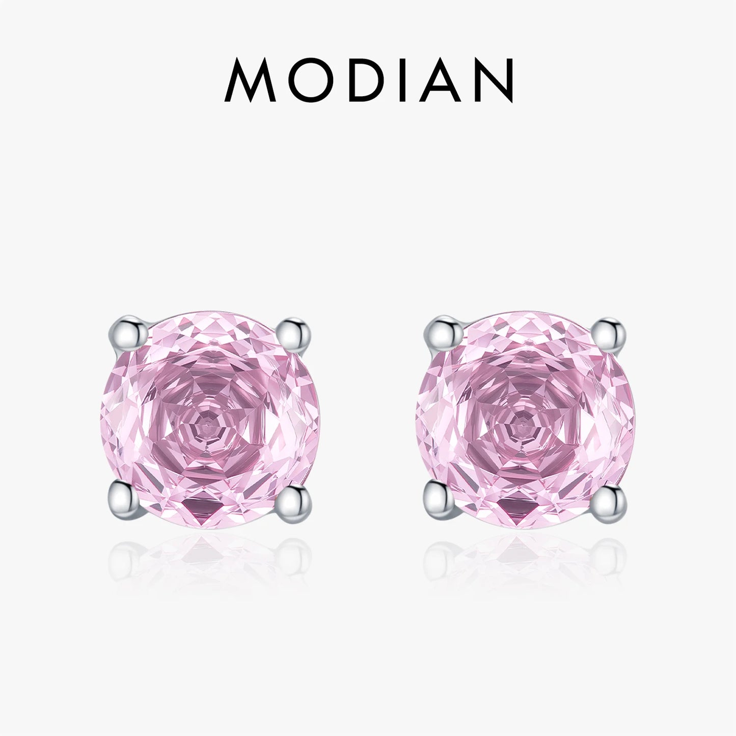 MODIAN 925 Sterling Silver Daily Wear Ear Stud Charming Light Pink Rose Cut Zircon Stud Earrings For Women Fine Jewelry