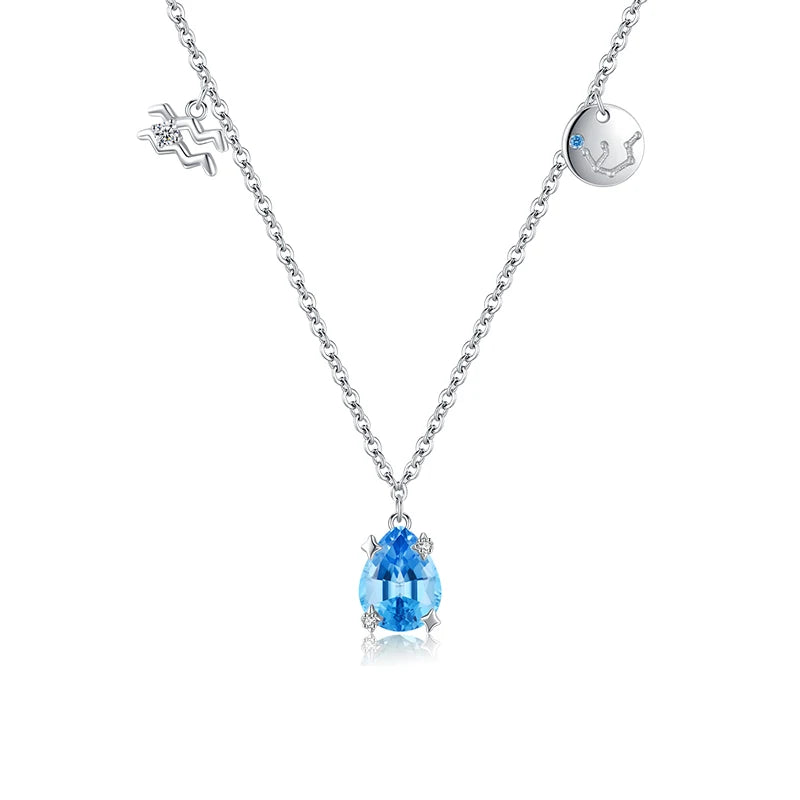 Collar Modian de plata de ley 925 auténtica con circonita azul marino y cadena de eslabones de la constelación de Acuario para mujer, joyería de fiesta.