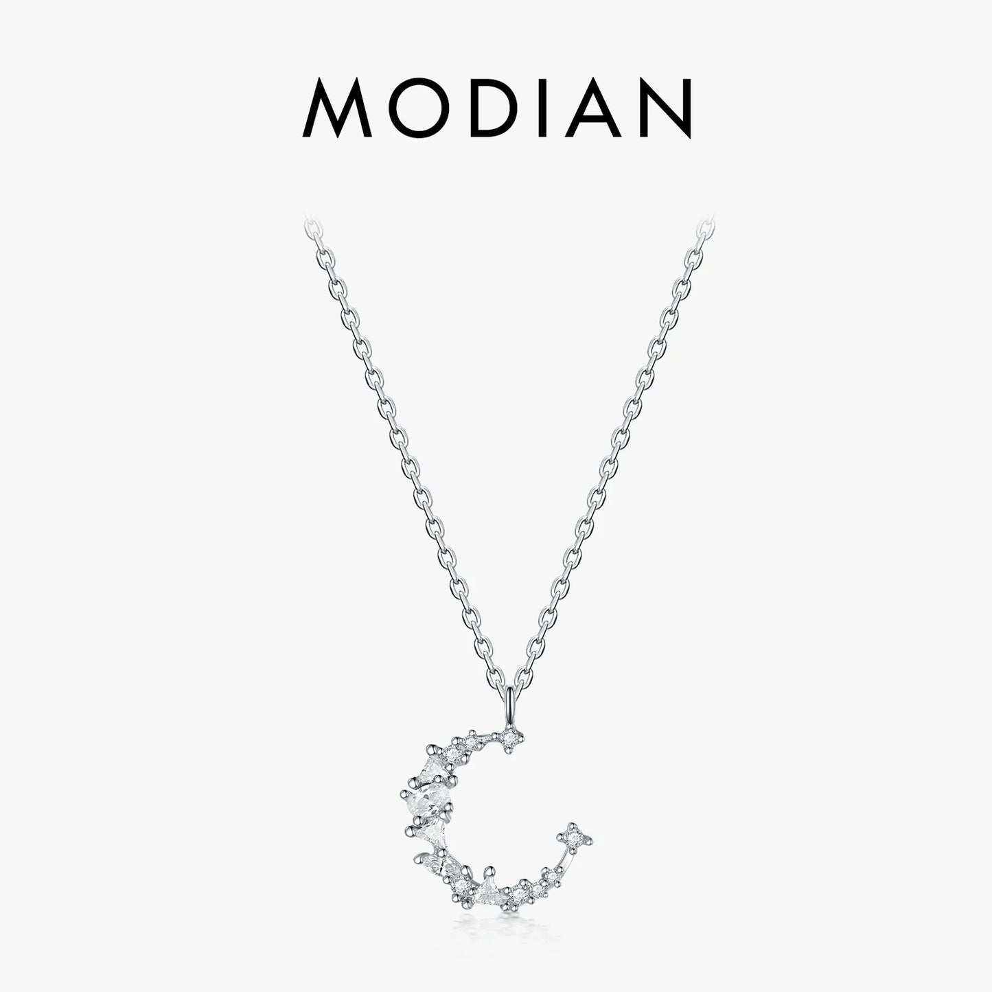 Collar con colgante de luna irregular de plata de ley 925, joyería de plata de ley a la moda, collar con dije de circonita cúbica, cadena para mujer