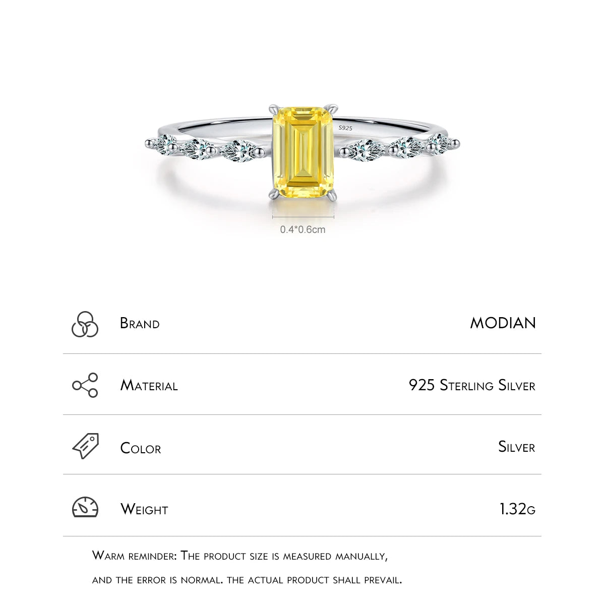 Anillo MODIAN de plata de ley 925 auténtica con circonita rosa y amarilla de corte esmeralda brillante para mujer, joyería fina de lujo para bodas.