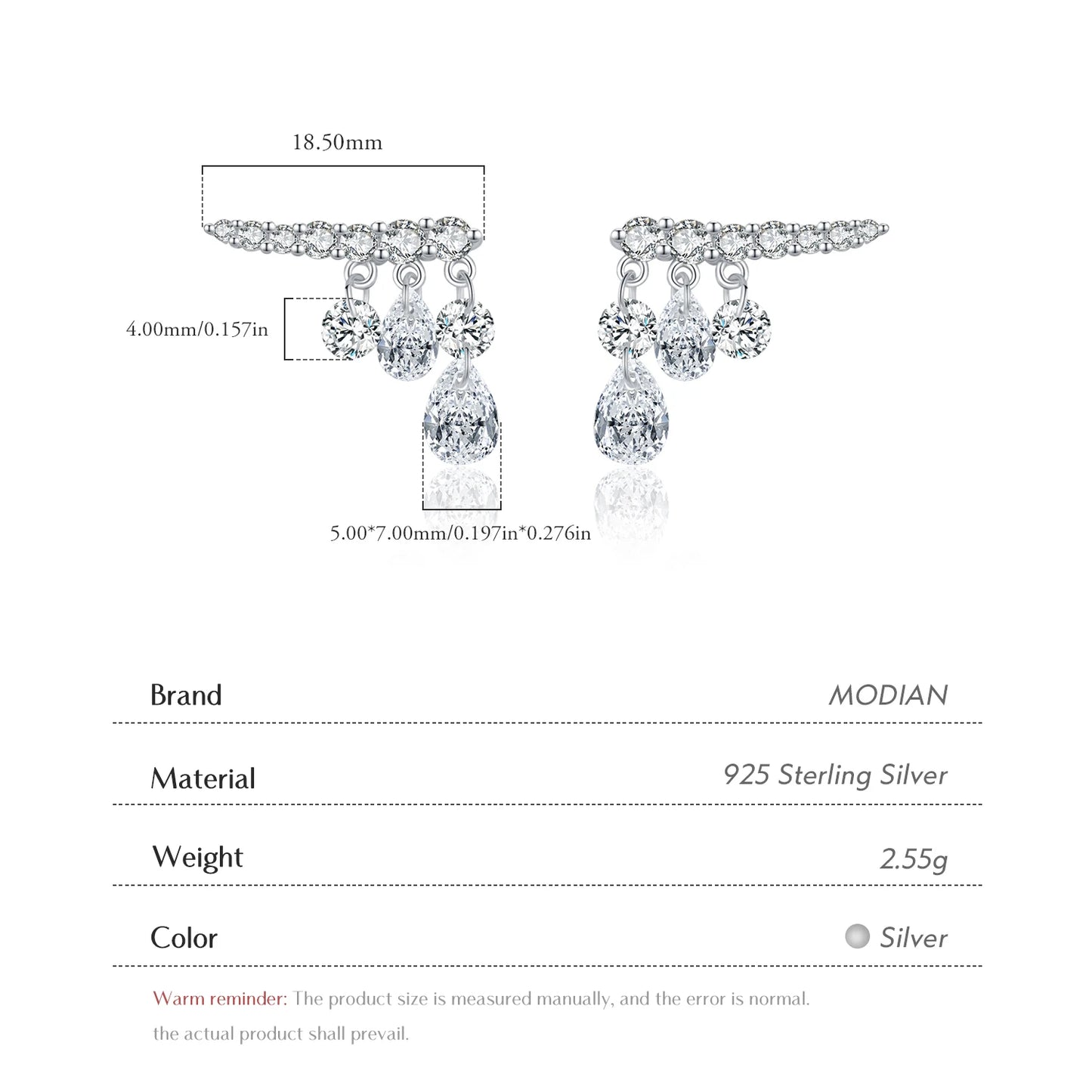 Pendientes MODIAN de plata de ley 925 con circonita cúbica brillante y diseño geométrico en forma de gota para mujer, joyería fina para bodas y compromisos.