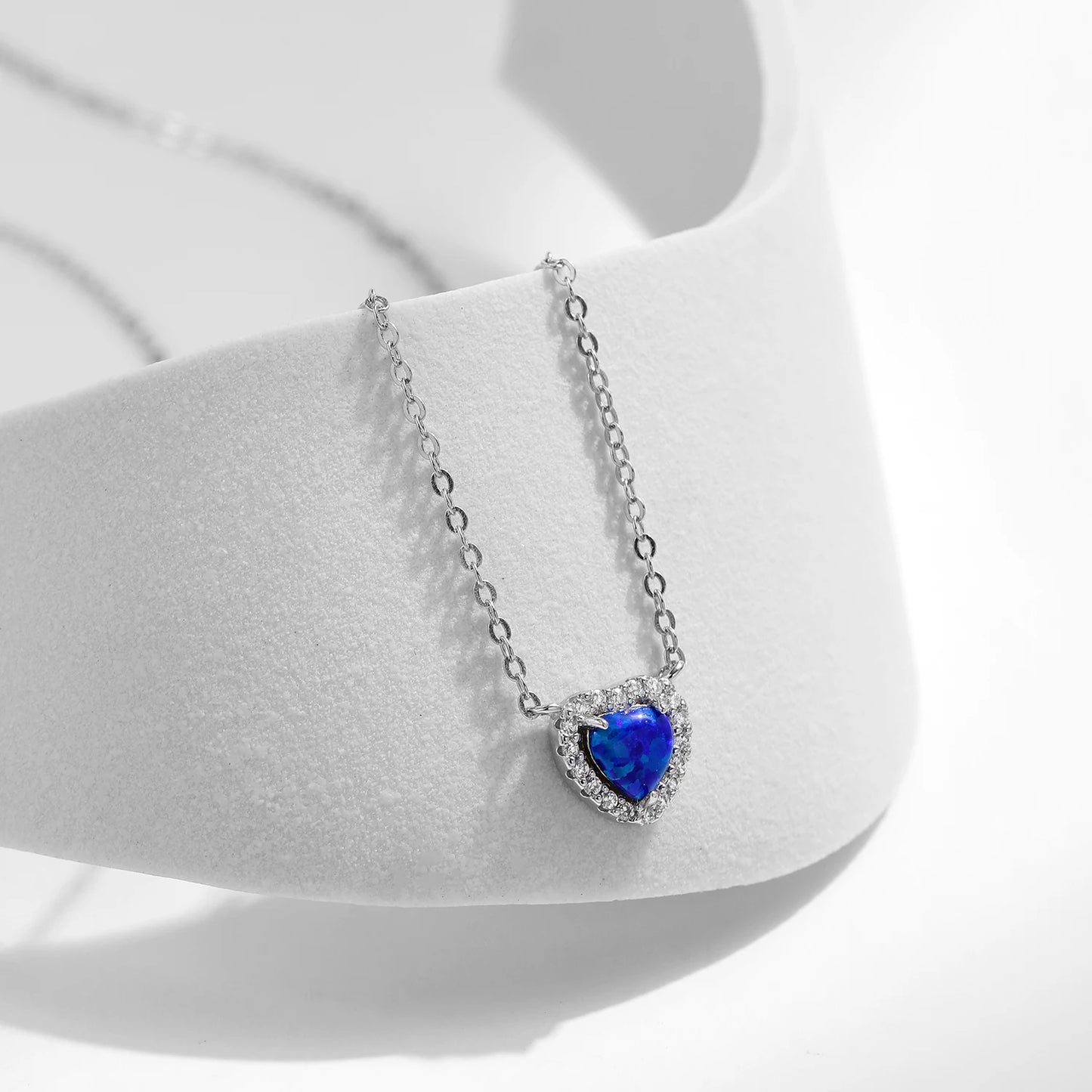 Collar con colgante de corazón de ópalo azul de MODIAN en plata de ley 925 auténtica para mujer, joyería fina, regalo romántico de aniversario.