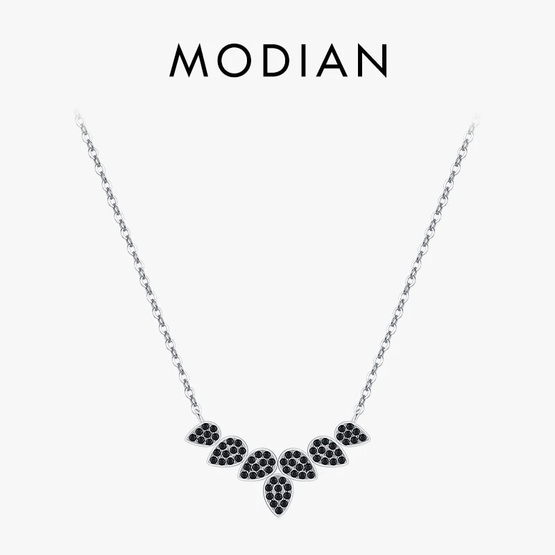 Collar con colgante de hojas de árbol y trigo de plata de ley 925 auténtica de MODIAN para mujer, joyería fina con circonita negra, accesorios de regalo.