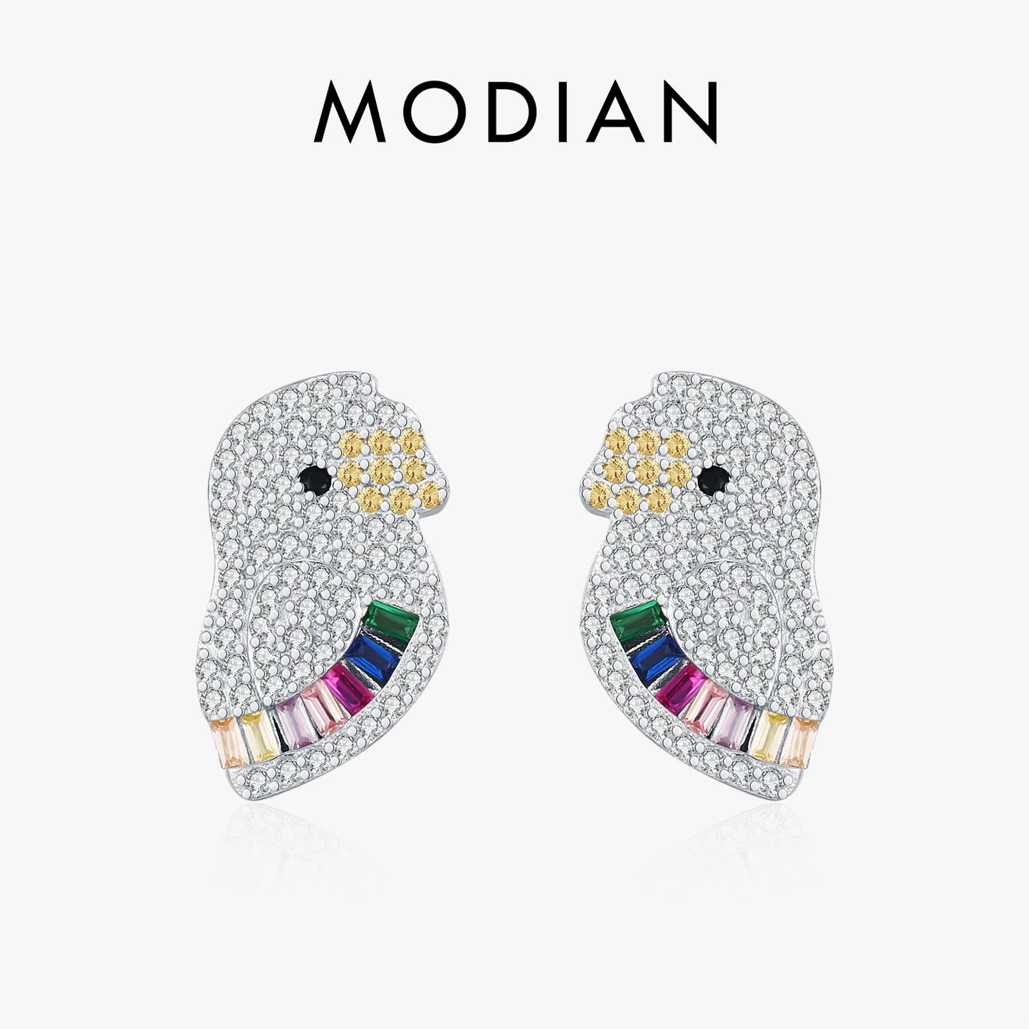 MODIAN 925 Sterling Silver Sparkling Luxury Full Zirconia Ear Studs Cute Parrot Big Stud Earrings For Women Fine Jewelry