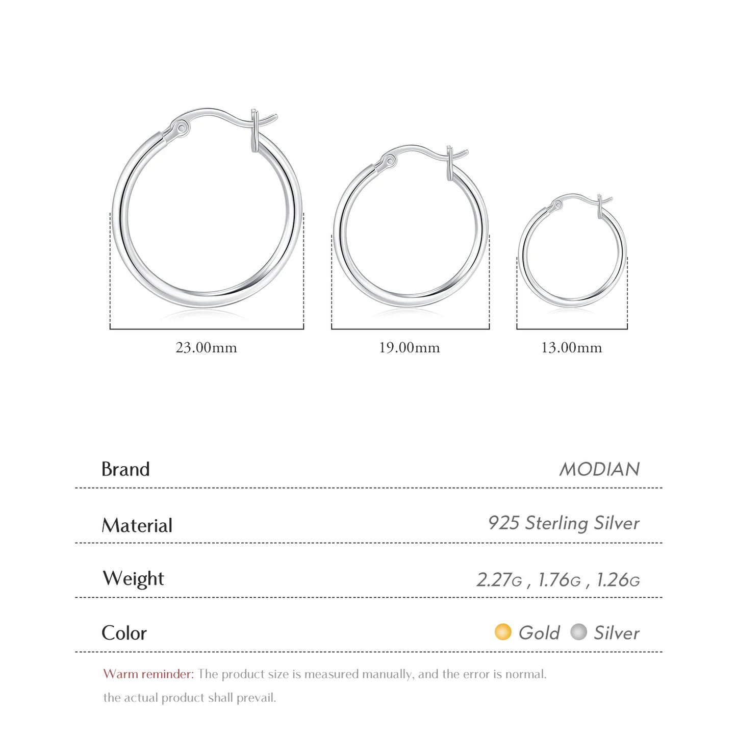 Pendientes de aro franceses clásicos y atrevidos de MODIAN en plata de ley 925, chapados en oro blanco de 18 quilates, joyería fina para mujer.