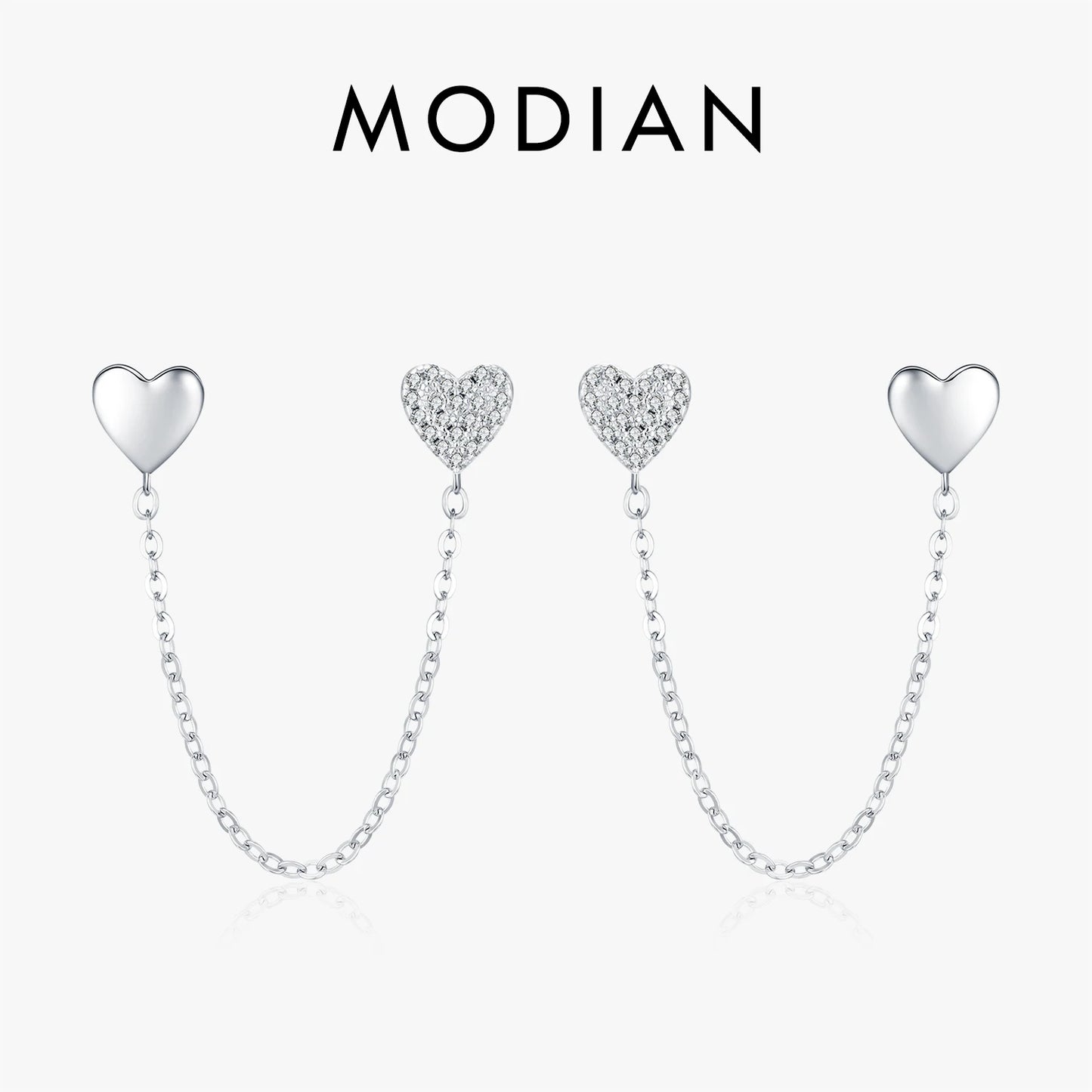 Pendientes MODIAN de plata de ley 925 con borlas y cadena larga, delicados pendientes de tuerca con forma de corazón y circonita cúbica para mujer, joyería fina apilable.