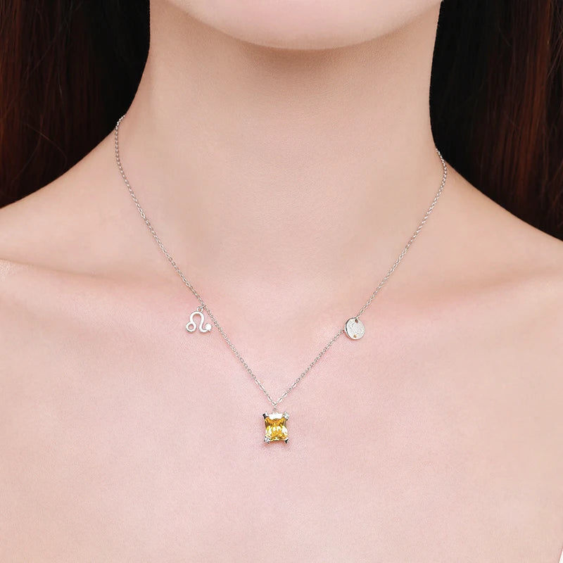 Modian Fashion Constellations Yellow Zirconia Elegant Link Chain Necklace 925 Sterling Silver Leo Pendant For Women Girl Jewelry