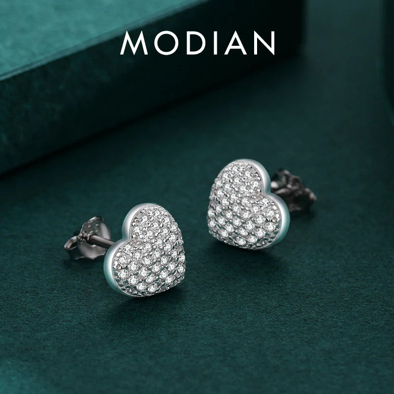 Pendientes MODIAN de plata de ley 925 con forma de corazón de amor para mujer, aretes de circonita cúbica transparente, joyería de boda