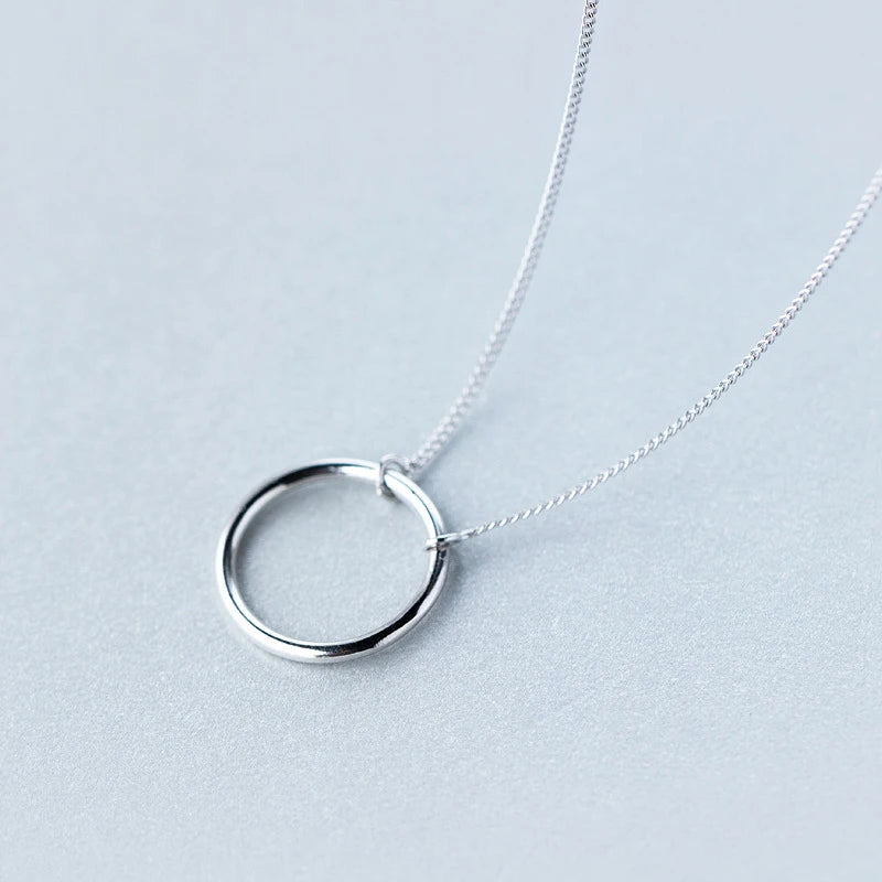 Collar con colgante circular minimalista de plata de ley 925 de Modian para mujer, collar ajustable, joyería fina, regalo