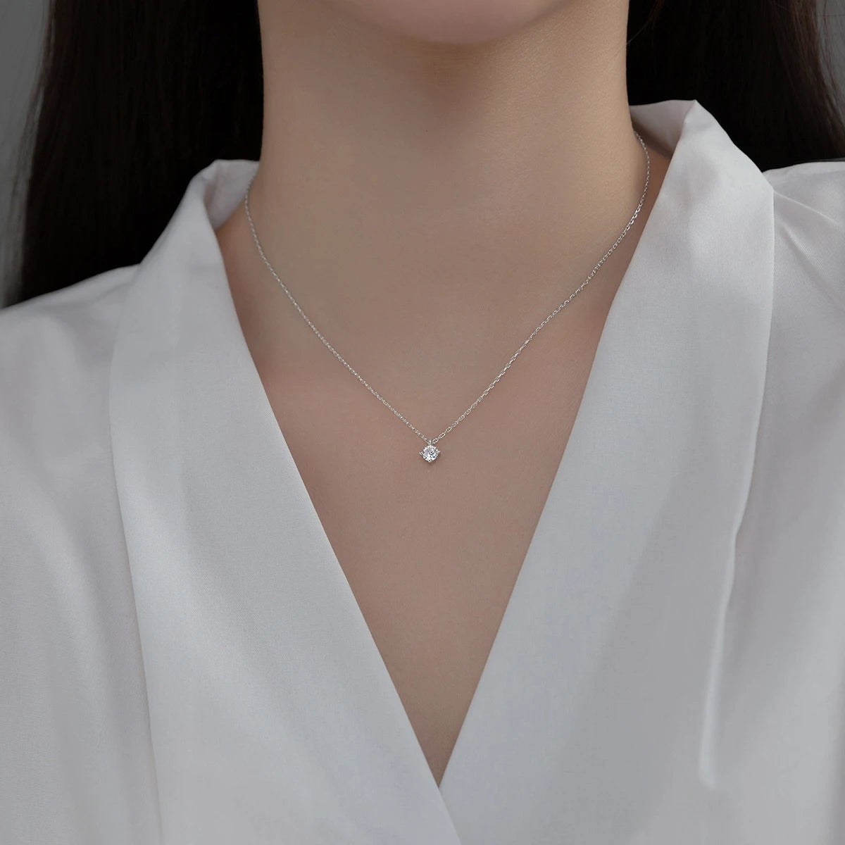 Collar con colgante redondo de circonita cúbica transparente clásico de Modian para mujer, 100 % plata de ley 925, joyería de cristal de 1,5 quilates, regalo