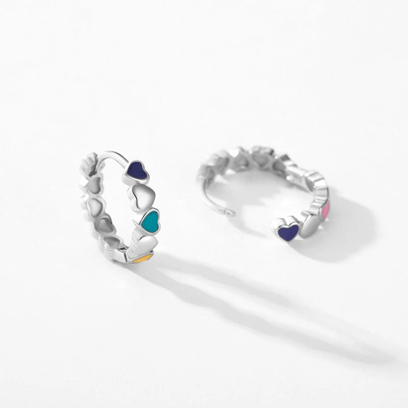 Modian Real 925 Sterling Silver Multicolour Enamel Hoop Earrings Love Hearts Ear Buckles For Women Original Design Fine Jewelry