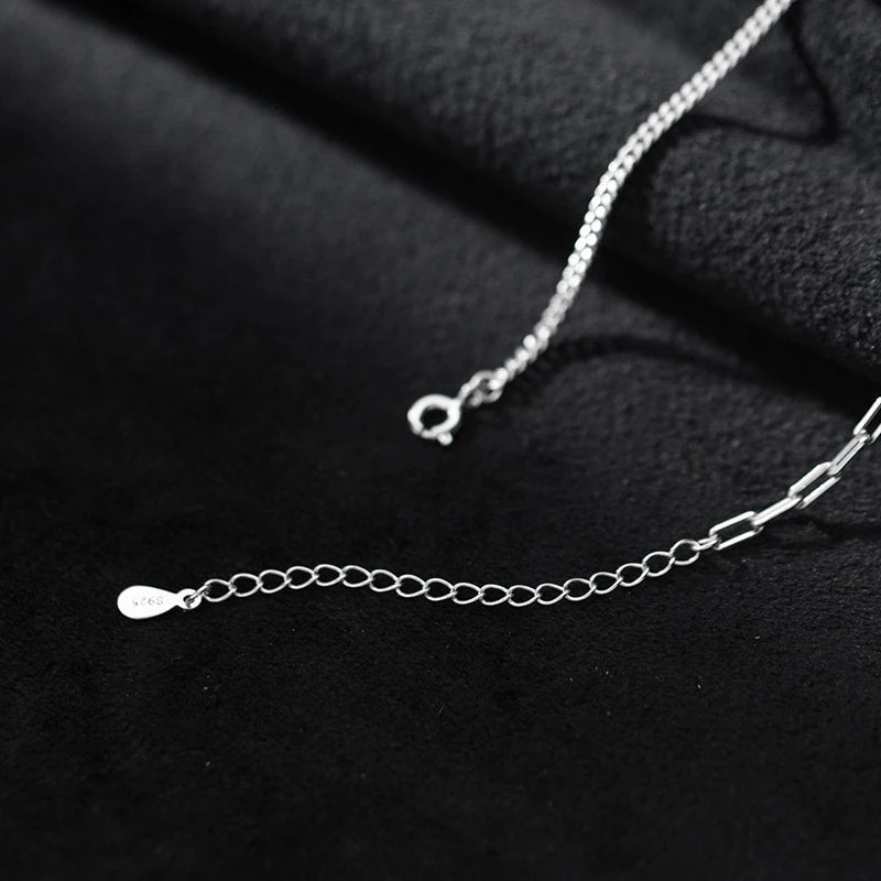 Collar de cadena asimétrica Modian, de plata de ley 100 % 925, sencillo, para mujeres y niñas, accesorios de joyería.