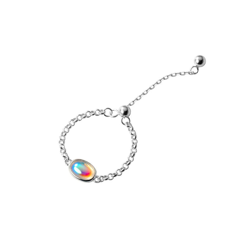 Anillo ajustable Modian de plata de ley 925 100% con cristales ovalados arcoíris para mujer, joyería fina de lujo para bodas.