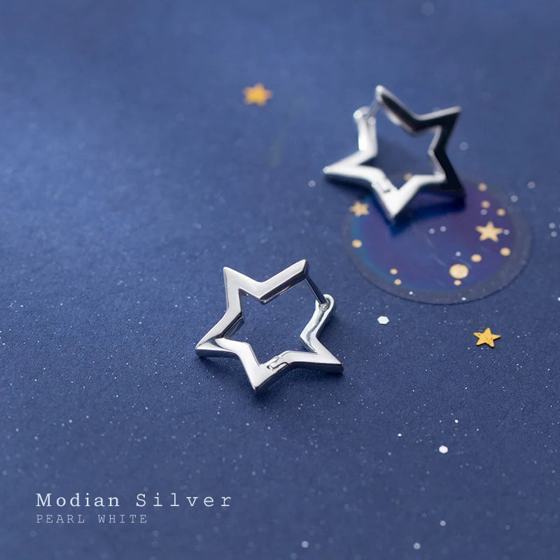 Pendientes de aro con forma de estrella irregular minimalistas de MODIAN para mujer, de plata de ley 925, antialérgicos, joyería fina, regalo para niña