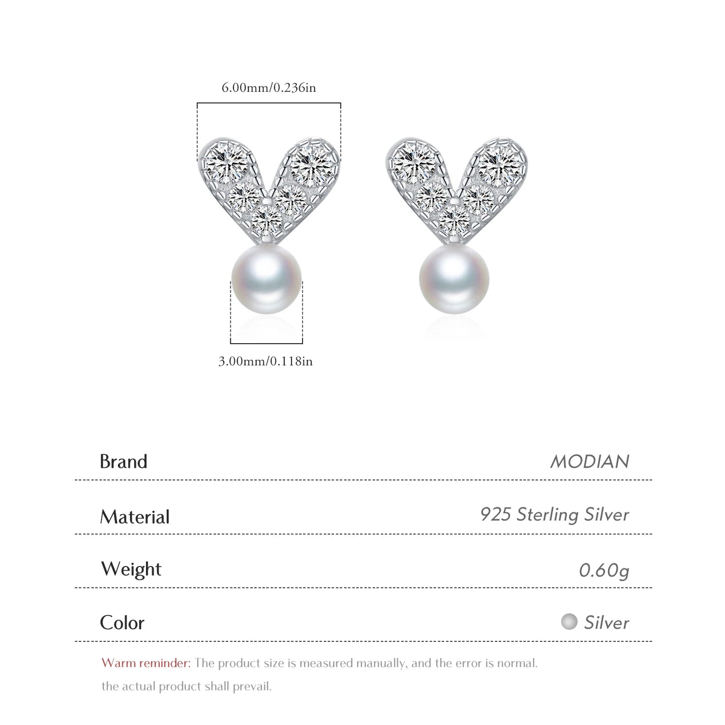 Pendientes MODIAN de plata de ley 925 con perlas sintéticas, elegantes y deslumbrantes con forma de corazón y circonita cúbica transparente para mujer, joyería fina.