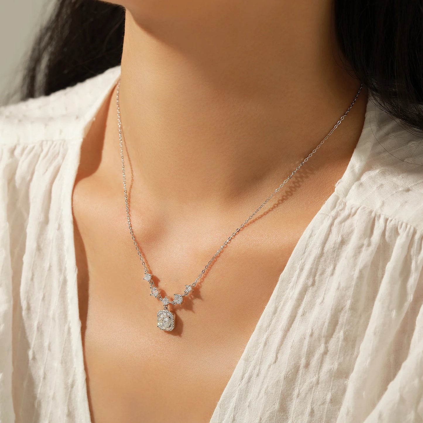 Collar y pulsera con dije geométrico de lujo de plata de ley 925 de moissanita color D de MODIAN para mujer, conjunto de joyas de boda con estilo