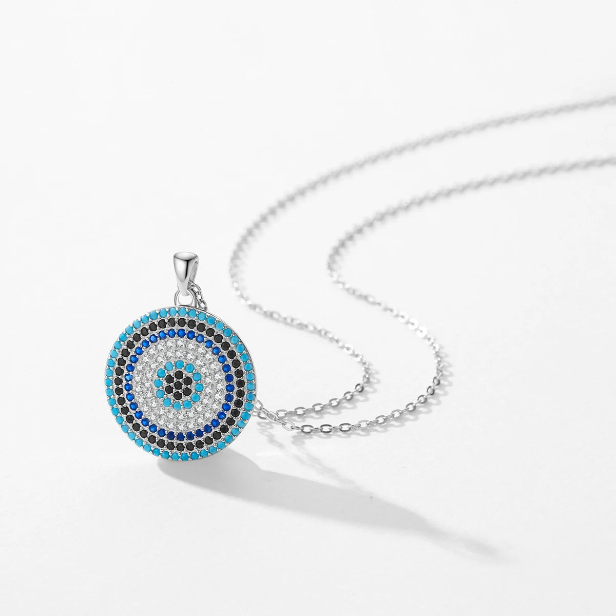 Collar con colgante vintage de lujo MODIAN de plata de ley 925 con cadena de eslabones de circonita cúbica azul turquesa transparente para mujer, joyería fina, regalos