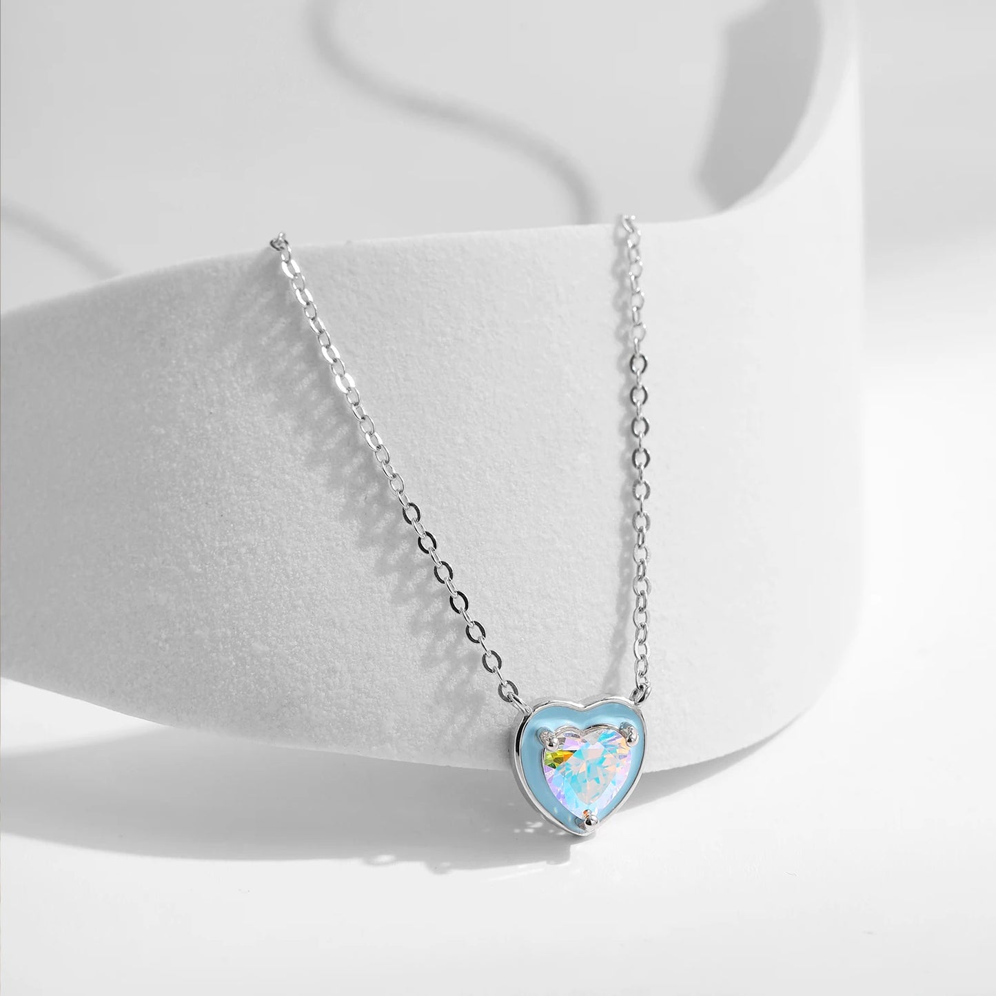 Colgante de corazón esmaltado azul claro MODIAN en plata de ley 925, cadena de corazón romántica y colorida para mujer, joyería fina, regalos.