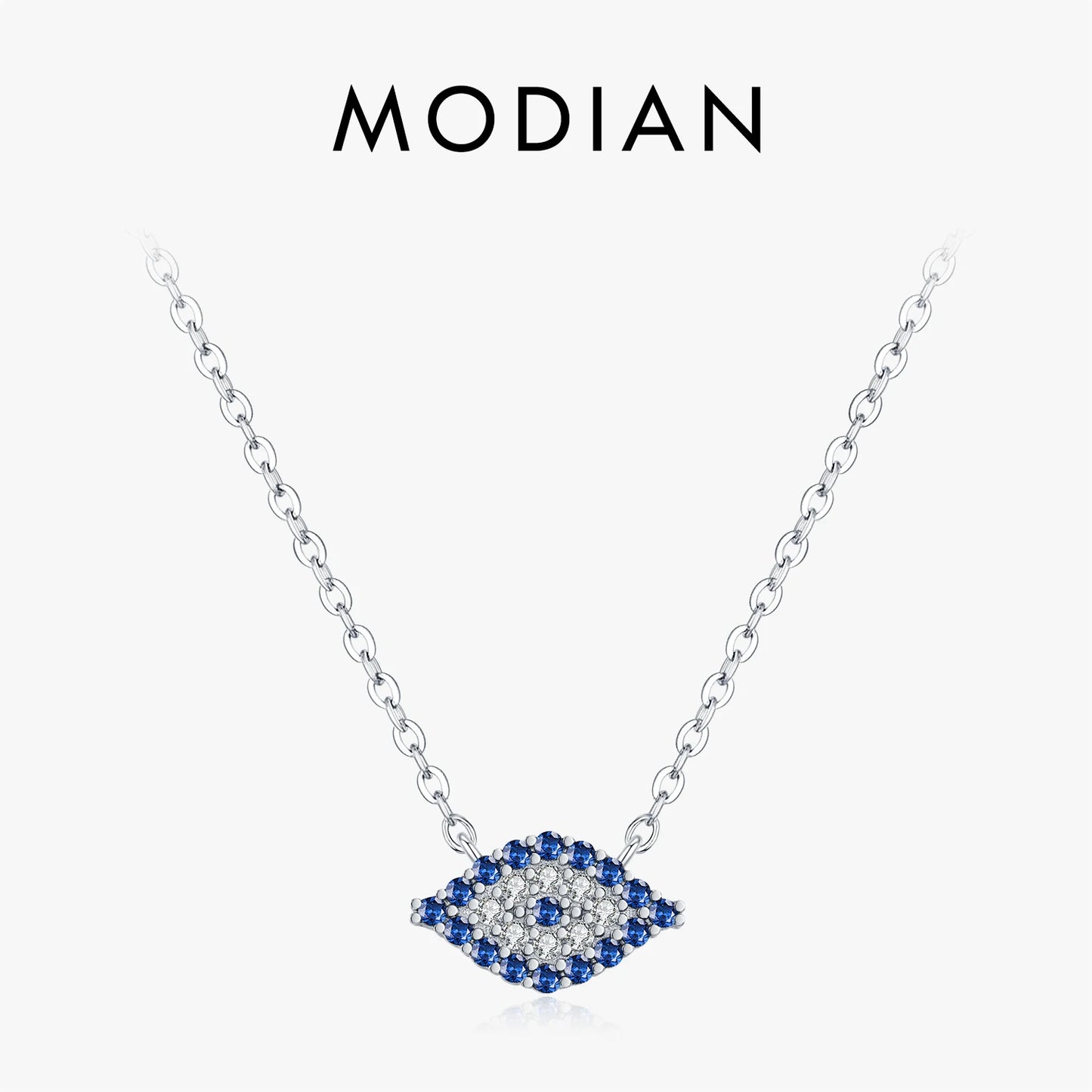 MODIAN Elegant Blue Zirconia Eyes Pendant Necklace 925 Sterling Silver Simple CZ Link Chain Necklaces For Women Fine Jewelry