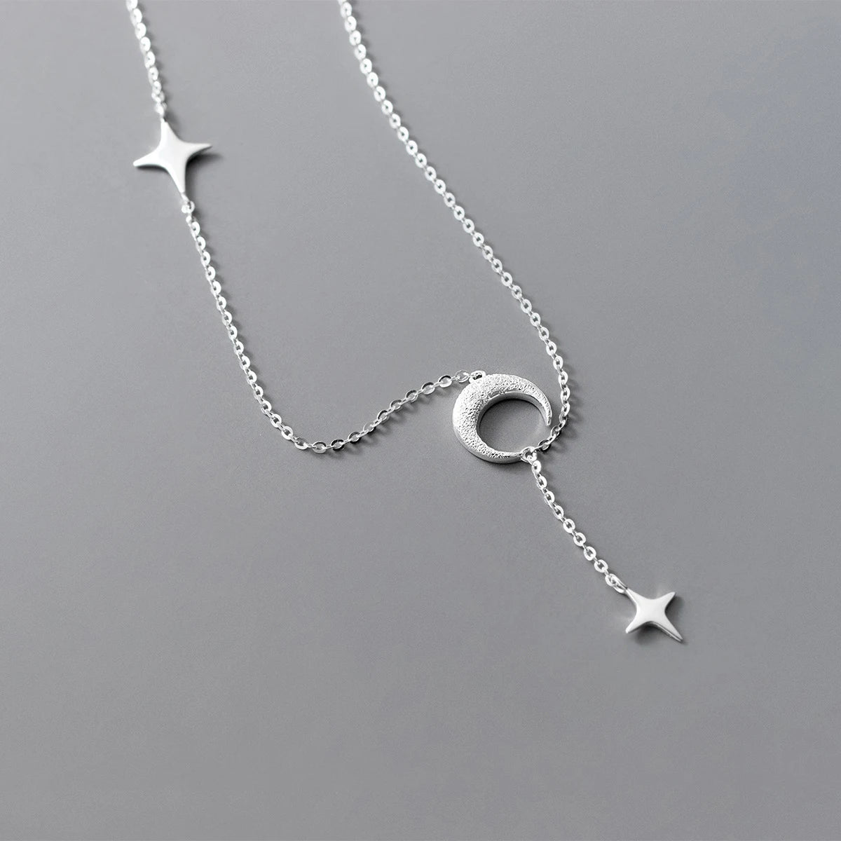 Collar con colgante de luna y estrella de MODIAN en plata de ley 925 para mujer, gargantilla sencilla con cadena de estrellas chapada en platino, regalo de joyería