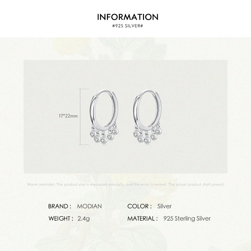 Pendientes Modian 100% plata de ley 925 con circonita cúbica transparente, sencillos y modernos, para mujer, joyería de fiesta