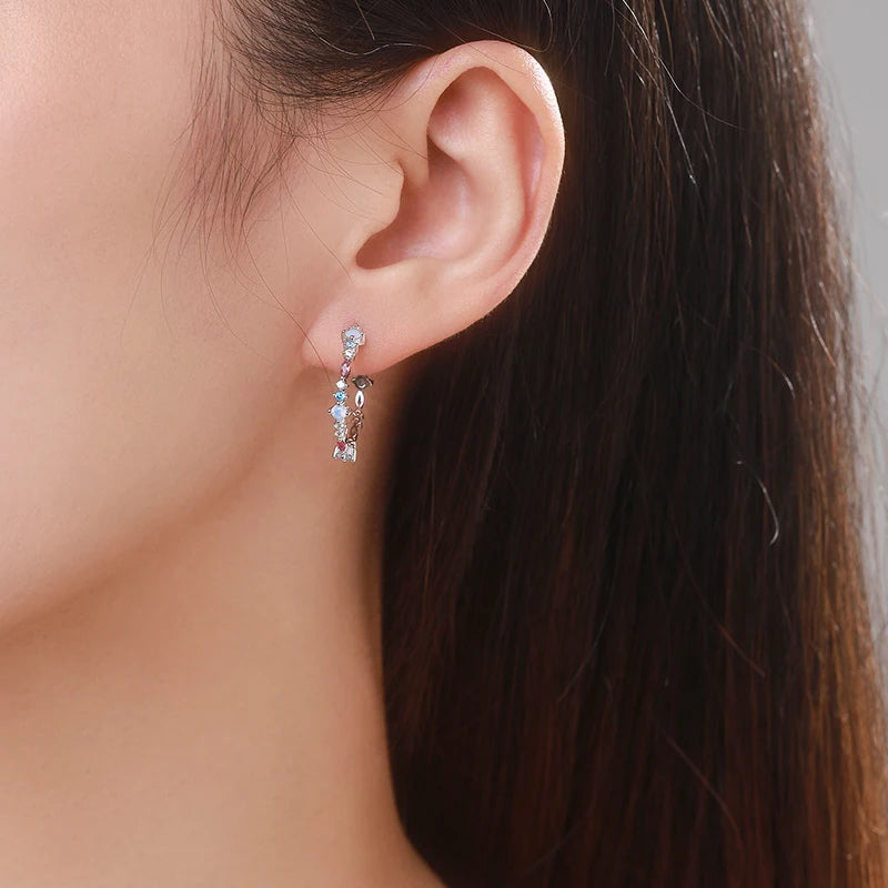 Pendientes Modian auténticos de plata de ley 925 con circonitas de color arcoíris para mujer, regalo de boda, joyería fina.